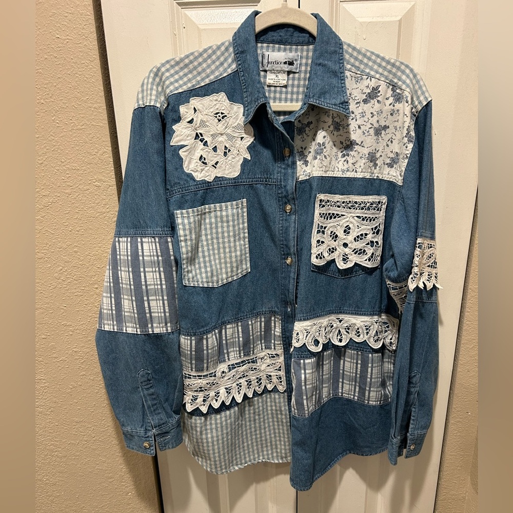 C.Junction Vintage Patchwork Cottagecore Lace Blu… - image 1